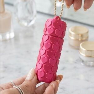 Pink Heart Embossed Lipstick Holder Keychain